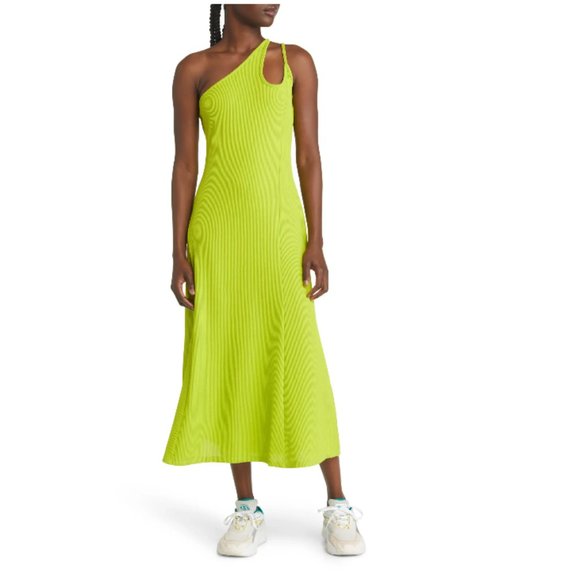 NWT TOPSHOP One-Shoulder Ribbed Midi Dress LIGHT GREEN Medium - Picture 3 of 7